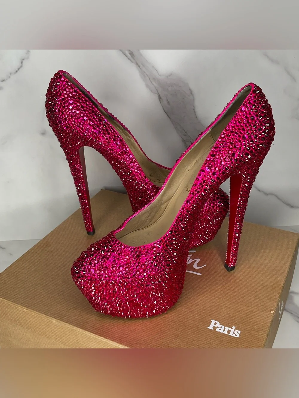 Christian Louboutin Victoria Hot Pink Strass Crystal Pumps Size US 10 / EU 40